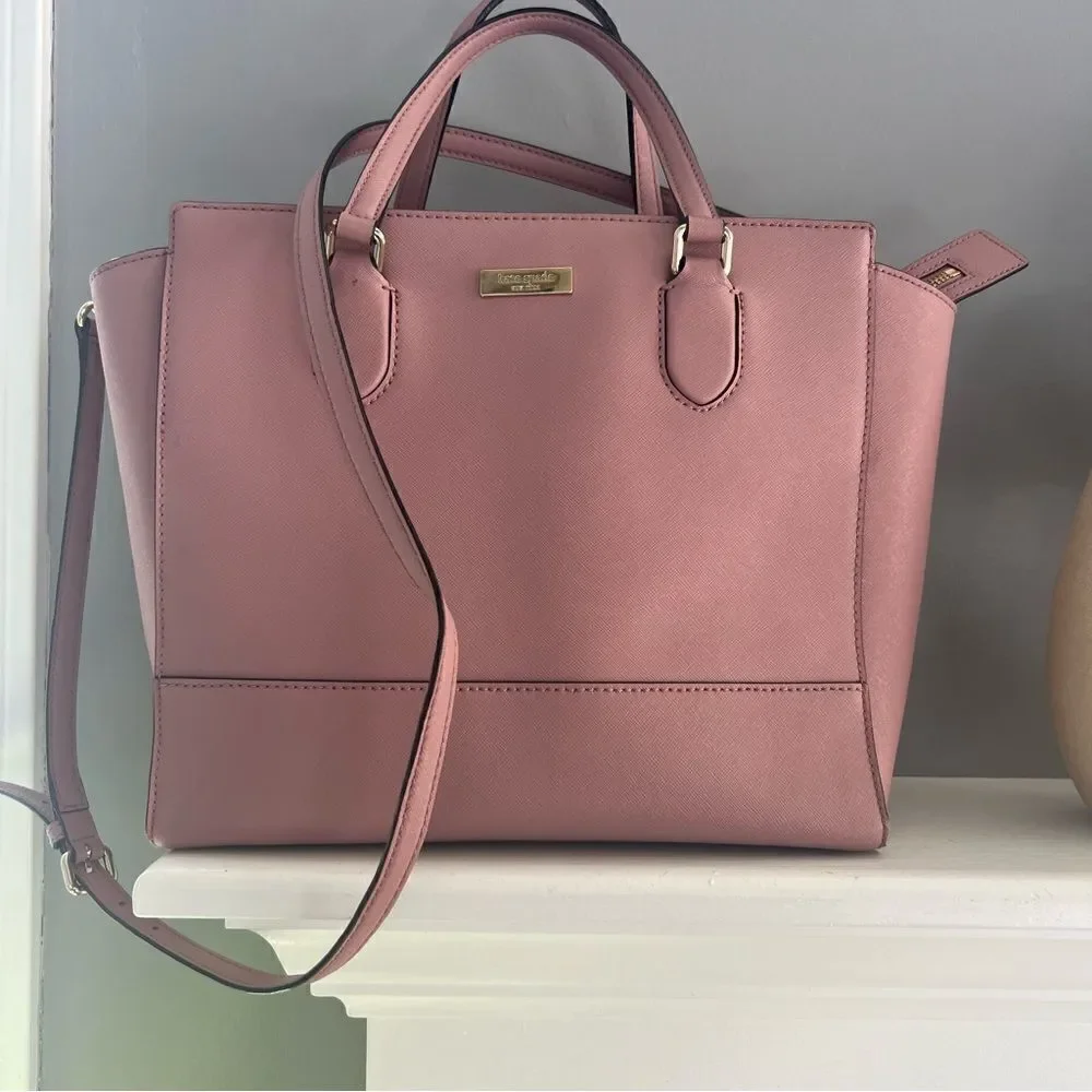 Kate Spade Hadlee Laurel Way Dusty Peony Pink Leather Handbag Purse Satchel